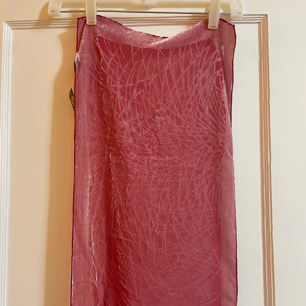NWT Cut velour silk scarf, fab pink 12x 60 in.